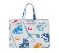 Hockey Elements Creative Patterned Print Unisex Canvas Tote File Bag Large Capacity Office Travel Shopping Business Trips