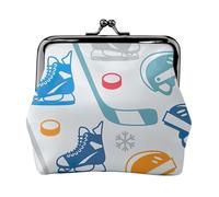 Hockey Elements Creative Patterned Printed Faux Leather Coin Purse Vintage Kiss Lock Change Wallet for Women Card Cash Organizer