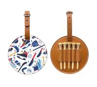 Hockey Elements Creative Patterned Printed Golf Tees Organizer Bag, PU Leather Golf Tee Pouch, Portable Tee Holder with Belt Clip, 5 Tee Slots, Golf Bag Accessory and Golf Gift Brown