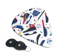 Hockey Elements Creative Patterned Printed Guitar Picks, 6 Pack with Leather Keychain Pick Holder - 0.46mm, 0.71mm, 0.96mm Assorted Thickness for Acoustic Ukulele, Electric Guitar