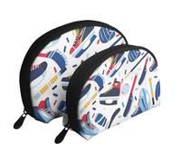 Hockey Elements Creative Patterned Printed Makeup Bags 2-Piece Portable Shell Travel Toiletry Bag Cosmetic Organizer Bag for Women