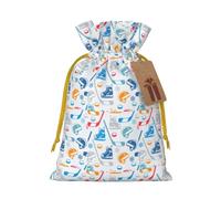Hockey Elements Creative Patterned Printing 1 Pc Christmas Bag With Drawstring For All Adults To Give Presents Halloween