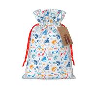Hockey Elements Creative Patterned Printing 1 Pc Christmas Bag With Drawstring For All Adults To Give Presents Halloween
