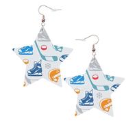 Hockey Elements Creative Patterned Statement Earrings for Women, Star Drop Earrings, Elegant Dangle Jewelry for Formal Gatherings