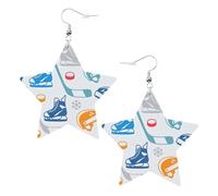 Hockey Elements Creative Patterned Statement Earrings for Women, Star Drop Earrings, Elegant Dangle Jewelry for Formal Gatherings