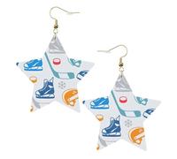 Hockey Elements Creative Patterned Statement Earrings for Women, Star Drop Earrings, Elegant Dangle Jewelry for Formal Gatherings