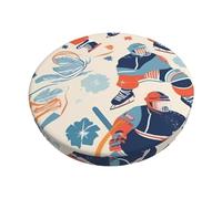 Hockey Elements Creative Patterned Stool Covers 12 inch Round Bar Stool Cover Stretch Seat Cushion Cover Soft Velvet Barstool Slipcovers Washable Chair Covers for Bar, Kitchen, Dining Room