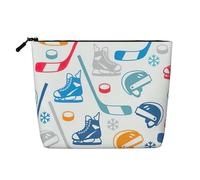 Hockey Elements Creative Patterned Travel Cosmetic Case Fake Hemp Large Capacity Zippered Bag Water Resistant Daily Organizer