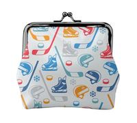 Hockey Elements Creative Patterned Women's Leather Kiss-Lock Coin Purse,Double-Sided Full Print Pattern,Ultra-Fine Fiber Leather,Small Clutch Wallet for Cash,Cards,Coins