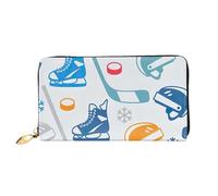 Hockey Elements Creative Print Leather Wallet Cell Phone Credit Card Wallet Zipper Pocket Zipper Pocket Black One Size Black One Size Black One Size, Black/White, One Size
