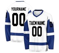 Hockey Jersey for Mens/Boys Custom Personalized Ice Hockey Long Sleeve Practice Shirts Customizable Number Name Logo Team Dark Blue