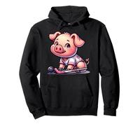 Hockey Pig With Stick And Ball H Team Mascot Pullover Hoodie