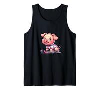 Hockey Pig with Stick and Ball H Team Mascot Tank Top