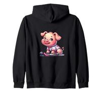 Hockey Pig With Stick And Ball H Team Mascot Zip Hoodie