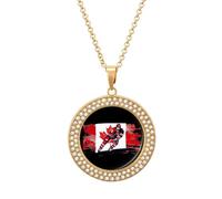 Hockey Player Canadian Flag Novelty Necklace Round Pendant Diamond Jewelry Gifts For Men Women Golden-style-9
