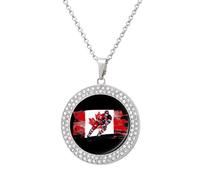 Hockey Player Canadian Flag Novelty Necklace Round Pendant Diamond Jewelry Gifts For Men Women Silver-style-9