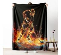 Hockey Player Fleece Throw Blanket, Fantasy Ice Hockey Couch Blanket 50"x60" Soft, Winter Sports Theme Blankets for Bed Warm Lightweight Cozy Bedding Blanket for Winter Fall Spring Summer