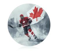 Hockey Player with Canada Flag Round Cutting Board for Kitchen Easy to Clean Tempered Glass Chopping Block for Meat & Vegetables