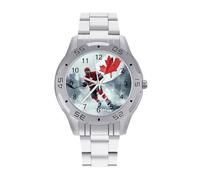 Hockey Player with Canada Flag Trendy Wrist Watches for Men Classic Business Stainless Steel Band Quartz Watch