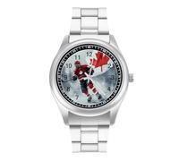 Hockey Player with Canada Flag Trendy Wrist Watches for Men Classic Quartz Stainless Steel Strap Watch