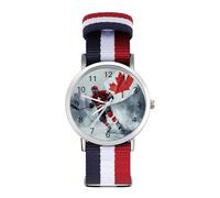 Hockey Player with Canada Flag Trendy Wrist Watches for Unisex Classic Casual Braided Strap Quartz Watch