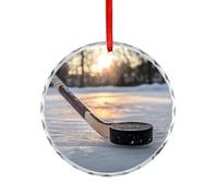 Hockey Puck And Stick Sliding Across The Ice Christmas Ornaments Crystal Glass Hanging Pendant Craft Gifts for Christmas Tree Decoration