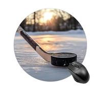 Hockey Puck And Stick Sliding Across The Ice Mouse Pad Round Mouse Mat Waterproof Mousepad with Non-Slip Rubber Base