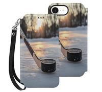 Hockey Puck And Stick Sliding Across The Ice Phone Case Wallet Case Compatible with iPhone 16 E