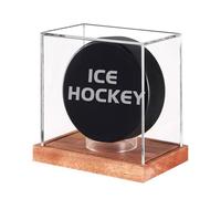 Hockey Puck Display Case, No Assembly Required Acrylic Clear Holder with Wood Base, Autograph Souvenir Display Stand, Perfect Showcase for Your Collection
