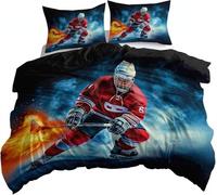 Hockey Single Duvet Cover Set Ice Hockey Bedding Sets 3D Print Ultra Soft Microfiber Quilt Cover 135x200cm Comforter Covers with Zippe and 2 Pillowcases E-1898