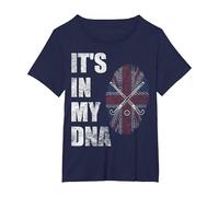 Hockey Team Flag GB It's in My DNA Union Jack T-Shirt, Women's Plus, Navy Blue, 2X