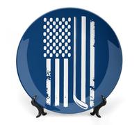 Hockey U.S.A Flag Printed Ceramic Decorative Plate Chinese Style Bone Dish with Stand China Art Porcelain Plates