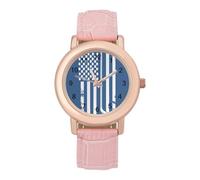Hockey U.S.A Flag Women Simplicity Watch with Leather Strap Easy Reader Ladies Wristwatch