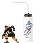 Hockey Water Bottle - 1L Portable Sports Bottle with Long Straw Outdoor Hydration Equipment | Leak-Proof Squeeze Bottles for Football, Cycling, Games and Training
