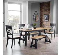 Hockley Dining Set - 190cm - 6 Seater - 4 Chairs & 1 Bench - Oak