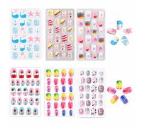 Hocklliy 144 Pieces Kids Stick-On Nails - Pre-Glued Full Cover Short False Nails, Lovely Press-On Gel Nails for Children Girls