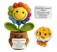 Hocklliy 2 Pcs Emotional Support Plush, Crochet Sunflower with Positive Cards, Handmade Plants for Friends Encouragement Decoration (Yellow)