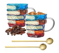 Hocklliy 2 PCS Painted Book Mug Novelty 3D Glass Book Cup with 2 Spoons Table Decor Collection Gifts for Readers Writers Librarians and Literature Enthusiasts Lovers
