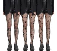 Hocklliy 3 Pcs Printed Fishnet Tights Black Lace Tights with Snake Pattern for Night Club, Party, Cosplay and Daily Wear Patterned Tights for Women