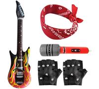 Hocklliy Rockstar Fancy Dress Rock Star Inflatable Guitar Punk Rocker Party Kit Disco Party