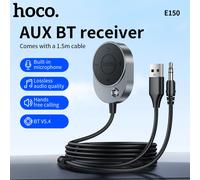 HOCO 3.5mm AUX Car Bluetoother 5.4 Receiver with Cable Handfree USB A Adapter in Car For Music Audio Support Line Control/Calls Metal Gray
