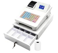 Hocomay Cash Register Electronic, Registers Smart Till with Split Design Money Drawer Plug Play Compact Digital LED Commercial No WiFi for Small Business Shop Retail Hospitality White 48 Keys
