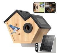 Hocomay Nesting Box with HD Camera Solar Powered, Live Stream Al Bird Detector, Watch Nesting and Hatching, Cloud and SD Memory, 35 mm Entry and Protection Class IP65, Garden Gift Idea