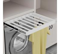 Hoconnie Hidden Pull Out Trousers Rack Extendable Hidden Pull Out Drying Rack Space Saving above Washing Machine Wardrobe (White, Soft-Close,D490,W560-610)
