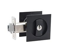 HOCONNIE Keyed Pocket Door Lock Privacy Pocket Door Handle with Key Square Sliding Door Lock Invisible Recessed Door Handle 66mm Black