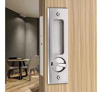Hoconnie Pocket Door Handle with Key Sliding Door Lock Keyed Pocket Door Lock Invisible Recessed Door Handle 160mm Silver