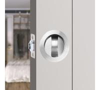 Hoconnie Pocket Door Lock Privacy Pocket Door Handle Sliding Door Lock Invisible Recessed Door Handle 66mm No Key (Silver, Circular)