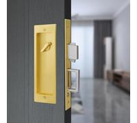 Hoconnie Recessed Pocket Door Handle Sliding Door Lock and Pull Invisible Pocket Door Lock Hidden Edge Pull Mortise Lock 190mm (Gold)