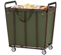 Hoctieon Large Laundry Cart with Wheels, 400L Heavy Duty Laundry Basket Organizer, Rolling Hamper Sorter for Clothes Storage, Industrial Dirty Clothes Hamper for Home & Hotel, Green+Brown