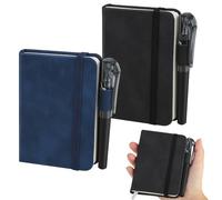 HOCUCHELAND 2 Pack Small Pocket Notebook with Pen, 192 Pages Small Notebooks Pocket Size with Elastic Band and Bookmark, Leather A7 Notebook, Portable Mini Notepad for Office School Writing Memos